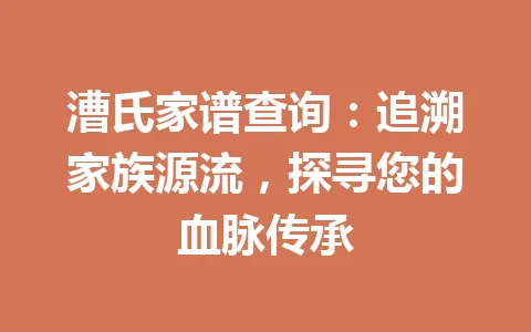漕氏家谱查询：追溯家族源流，探寻您的血脉传承 一