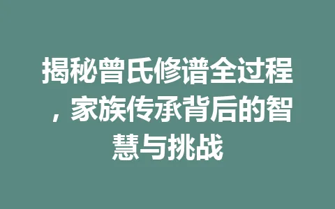 揭秘曾氏修谱全过程，家族传承背后的智慧与挑战 一