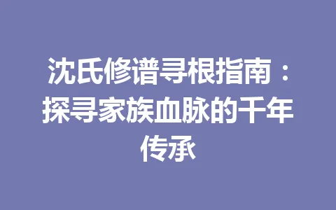 沈氏修谱寻根指南：探寻家族血脉的千年传承 一
