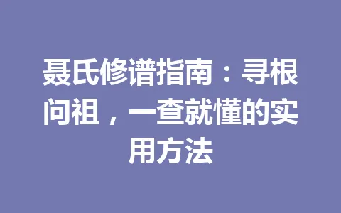 聂氏修谱指南：寻根问祖，一查就懂的实用方法 一