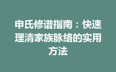 申氏修谱指南：快速理清家族脉络的实用方法 一