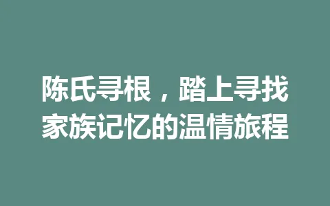 陈氏寻根,踏上寻找家族记忆的温情旅程 一