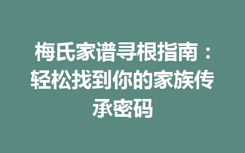 梅氏家谱寻根指南：轻松找到你的家族传承密码 一