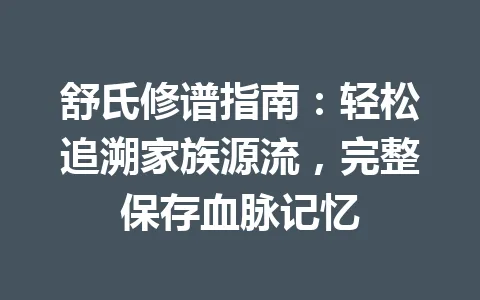 舒氏修谱指南：轻松追溯家族源流，完整保存血脉记忆 一